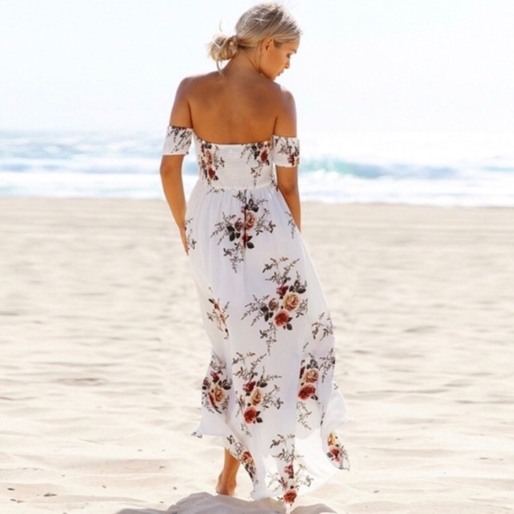 Off Shoulder Floral Split Chiffon Maxi dress - Picture 4 of 6